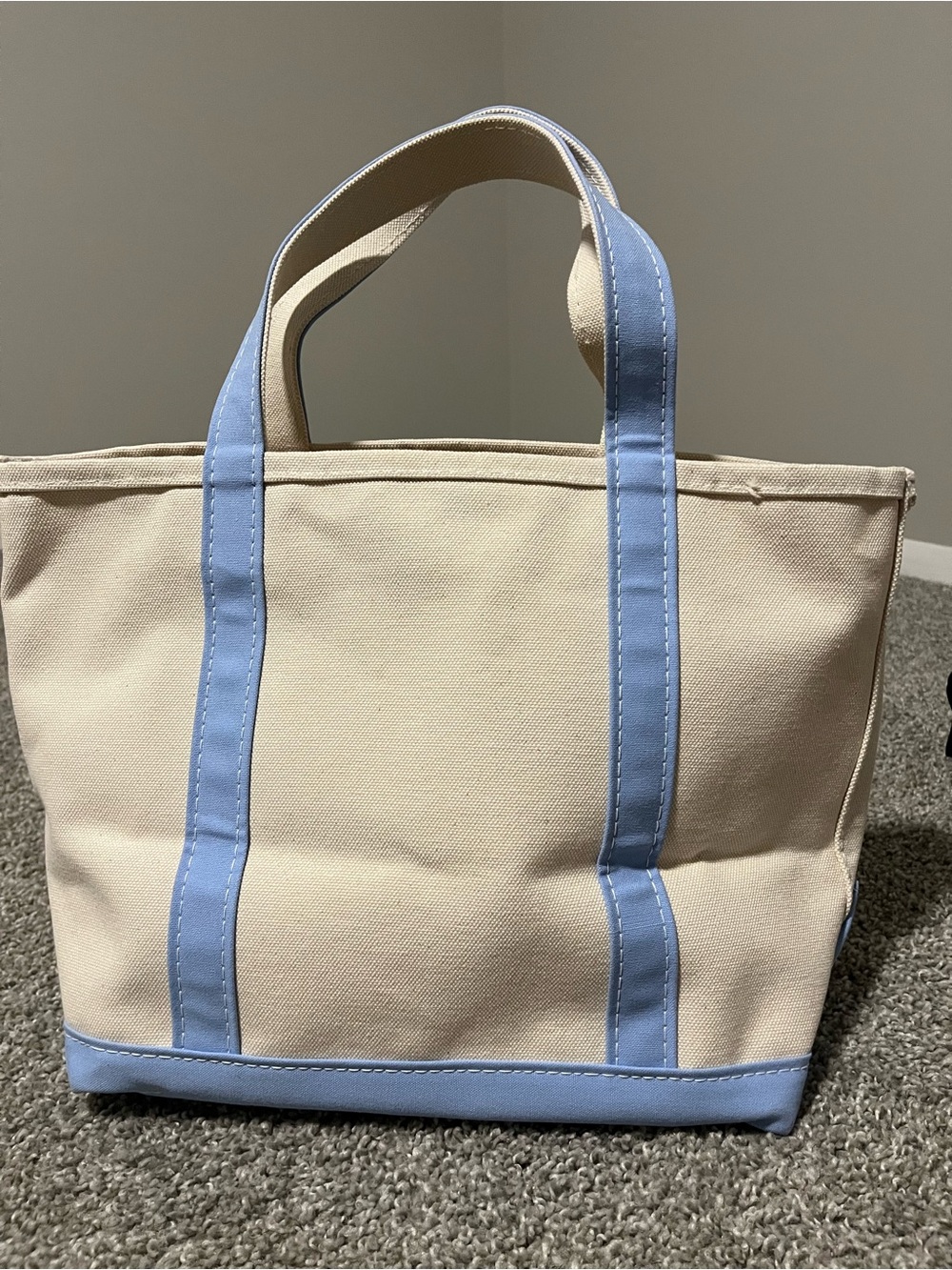 L L Bean Boat and Tote Canvas Tote with Light Blue Handles - Picture 2 of 13